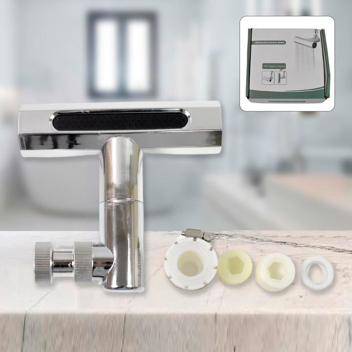 Universal shower head replacement kit with chrome finish and essential connectors for easy installation