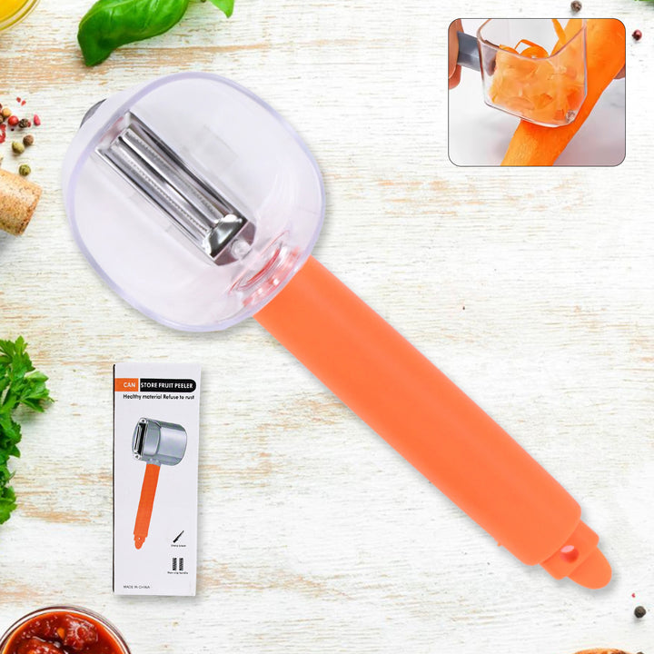Superior eMart orange vegetable peeler with container for easy peeling and storage in kitchen