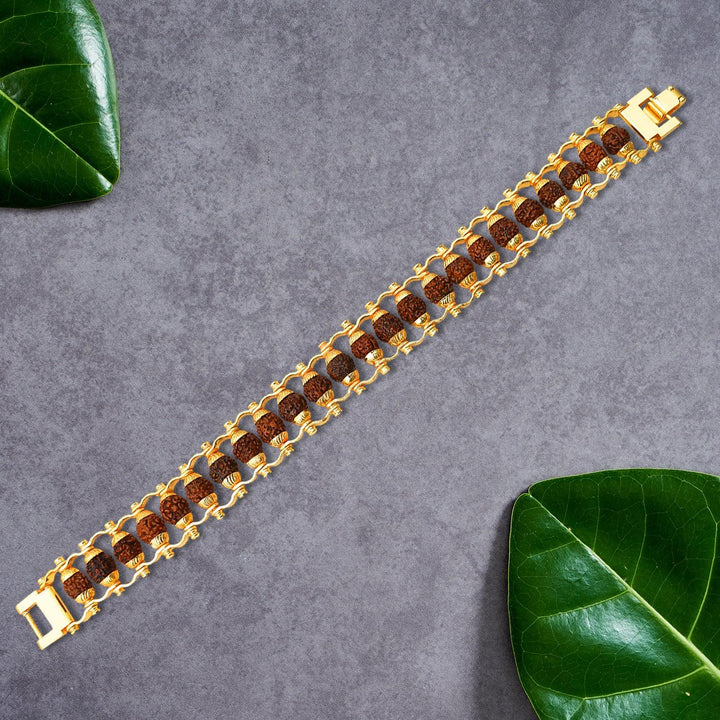 Golden Rudraksha Bracelet Rakhi with Elegant Design and Durable Gold Finish