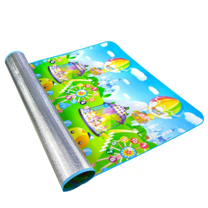 Colorful waterproof baby play mat with fun designs and easy roll-up for playtime convenience