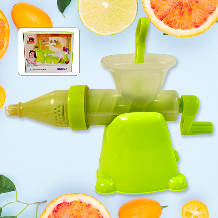 Manual fruit juicer in bright green color, perfect for making fresh juice at home