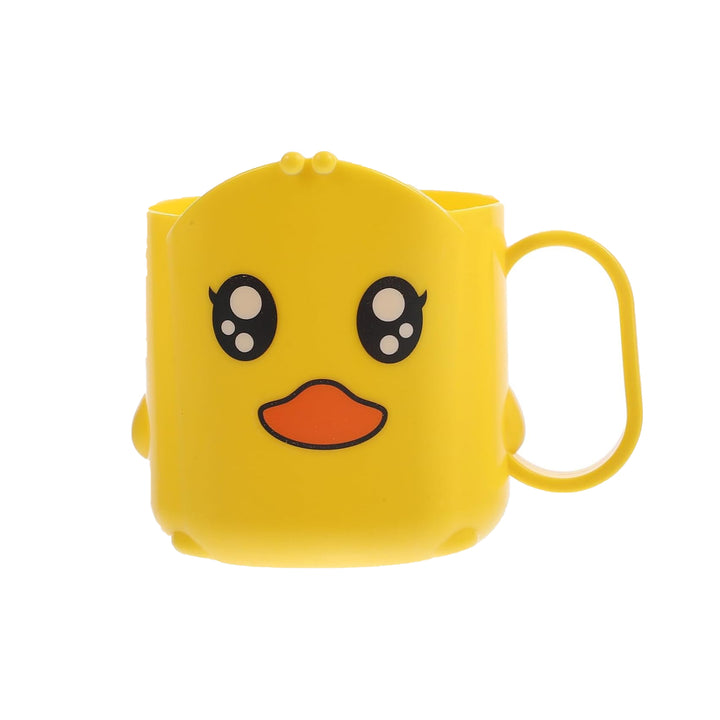 Yellow duck-themed cartoon toothbrush cup with handle by Superior eMart for kids bathroom use