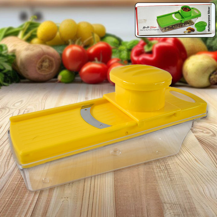Superior eMart multipurpose vegetable and fruit slicer with yellow top and clear container for easy slicing