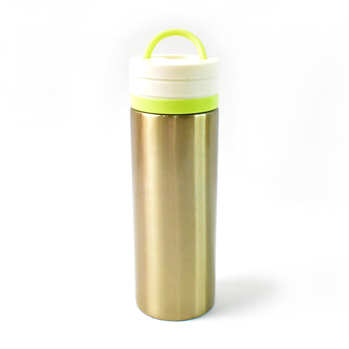 Superior eMart 300ml insulated water bottle with gold body and lime green handle for home and kitchen