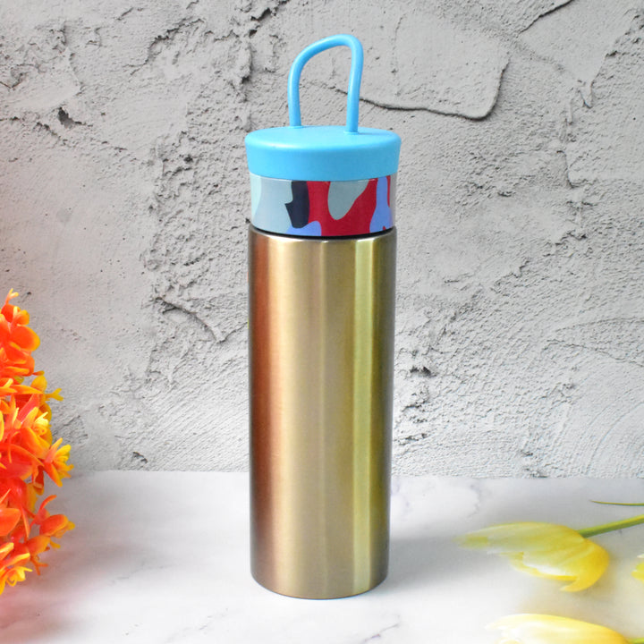 300ml stainless steel water bottle with blue cap and colorful grip by Superior eMart