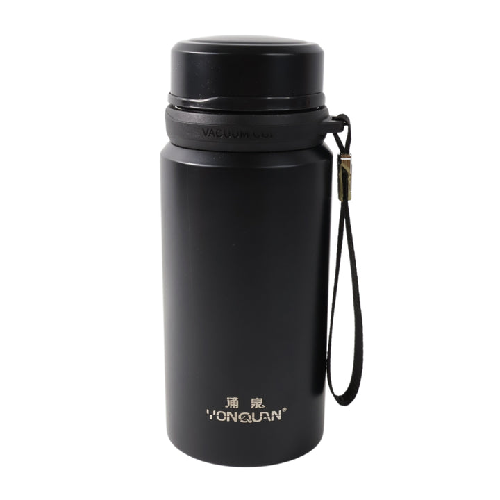 Superior eMart black stainless steel vacuum bottle 600ml with carrying strap for easy transport