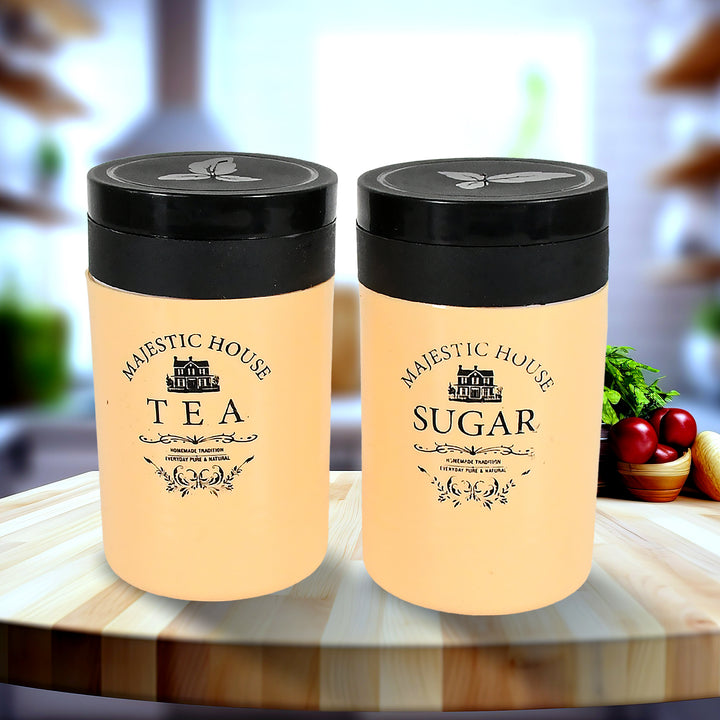 Tea Sugar Coffee Container, Plastic Damru Shaped Tea, Coffee, Sugar Canisters Jar, New Airtight Food Seal Containers for Salt, Dry Fruit, Grocery 2 Section (800 ML Approx)