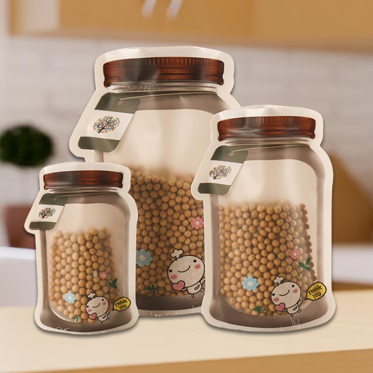 Plastic Transparent Jar Shaped Pouch With Zipper (3 Pcs Set) - 10088_tran_jar_shape_pouch_3pc