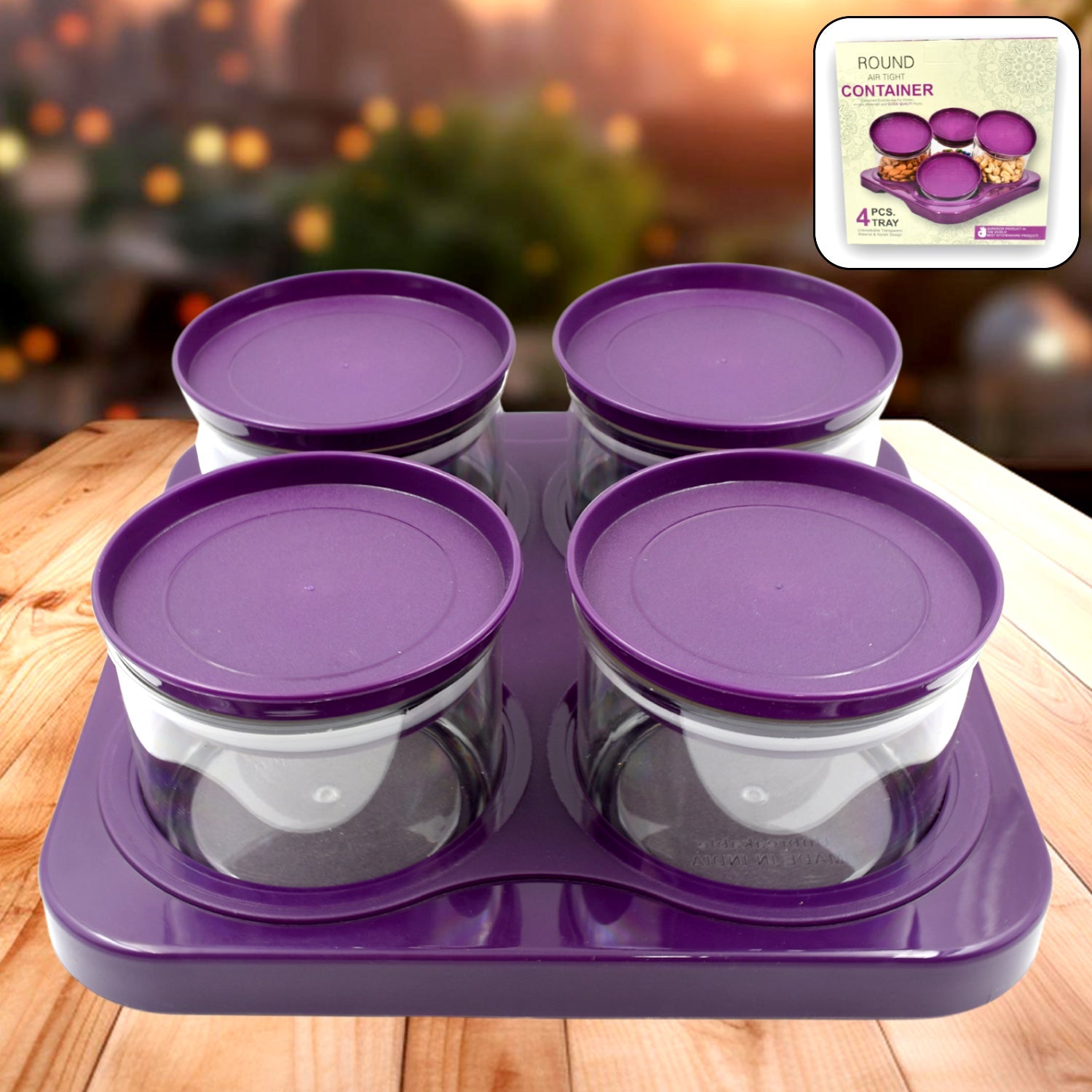 Airtight Plastic 4 Pc Storage Container Set, With Tray Dry Fruit Plastic Storage - 5550_4pc_storage_container_n_tray