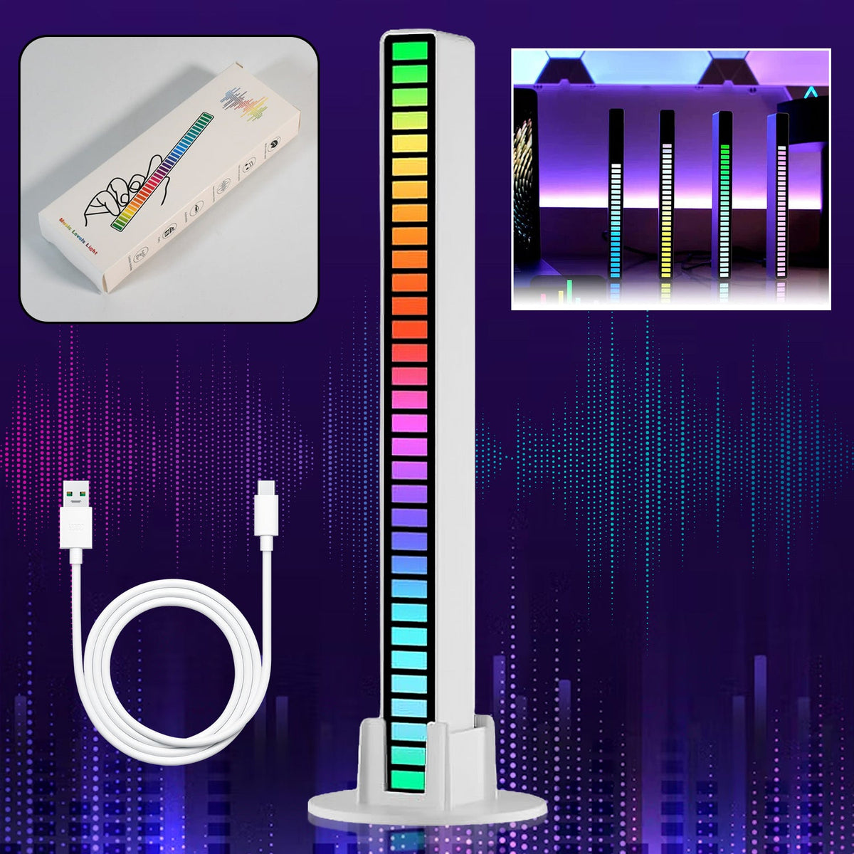 Rhythm Lights, AGC Automatic Gain Control 32 Colorful RGB Light Adjustable Picku - 12724_music_levels_light_1pc