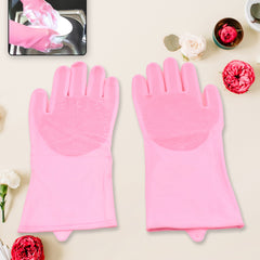 Dishwashing Gloves with Scrubber| Silicone Cleaning Reusable Scrub Gloves for Wa - 8740_scrubber_gloves_155gm