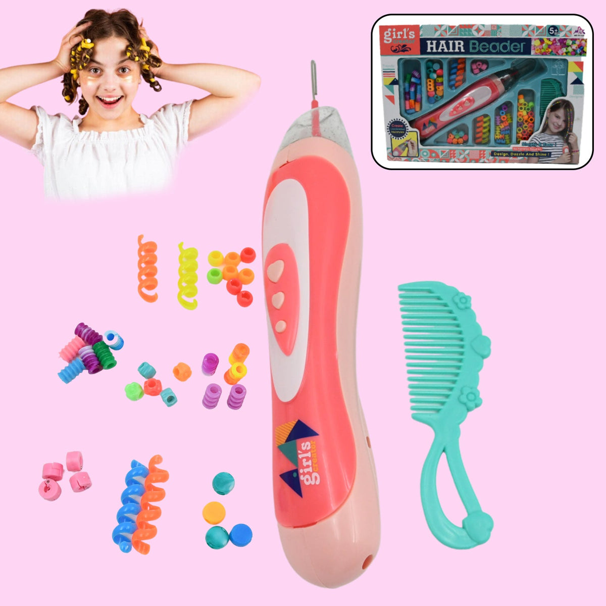 Hair Styling Clasp Clips Twisting Stringing Beads Kit for Girls, Portable Hair B - 12672_hair_braider_machine_kit