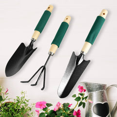 Gardening Tools - Hand Cultivator, Trowel, Heavy Duty with Ergonomic Wooden Hand - 7593_3pc_garden_tools_set