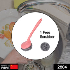 Handle scrubber for kitchen and utensil cleaning, removes tough stains.