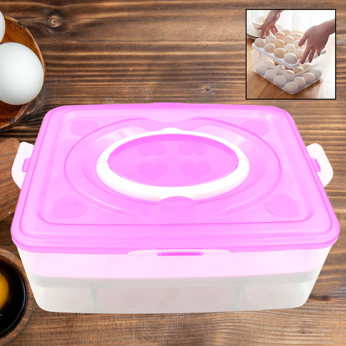 2Layer, 32 Grid Egg Tray with Lid Egg Carrier Holder for Refrigerator, Camping F - 5725_2_layer_32_grid_edd_tray