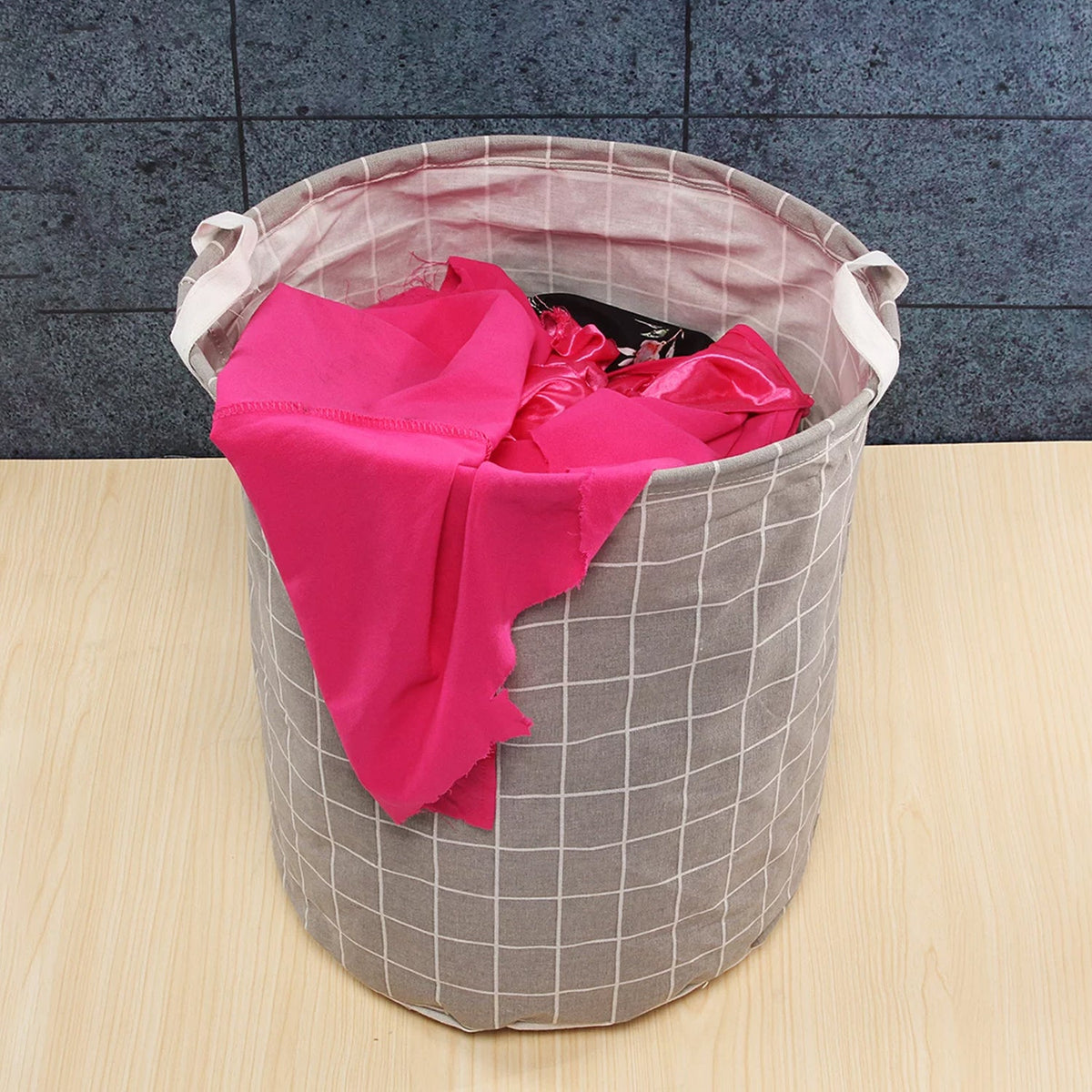 Folding Laundry Basket Round Storage Bag (1 Pc / 40 × 30 Cm) - 17906_round_foldable_laundry_basket