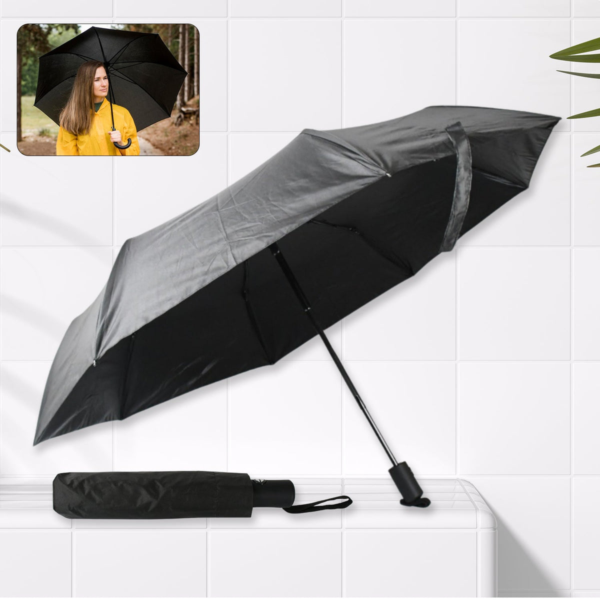 2 Fold Manual Open Umbrella| Windproof, Sunproof & Rainproof with Sturdy Steel S - 12744_travel_foldable_umbrella_1pc