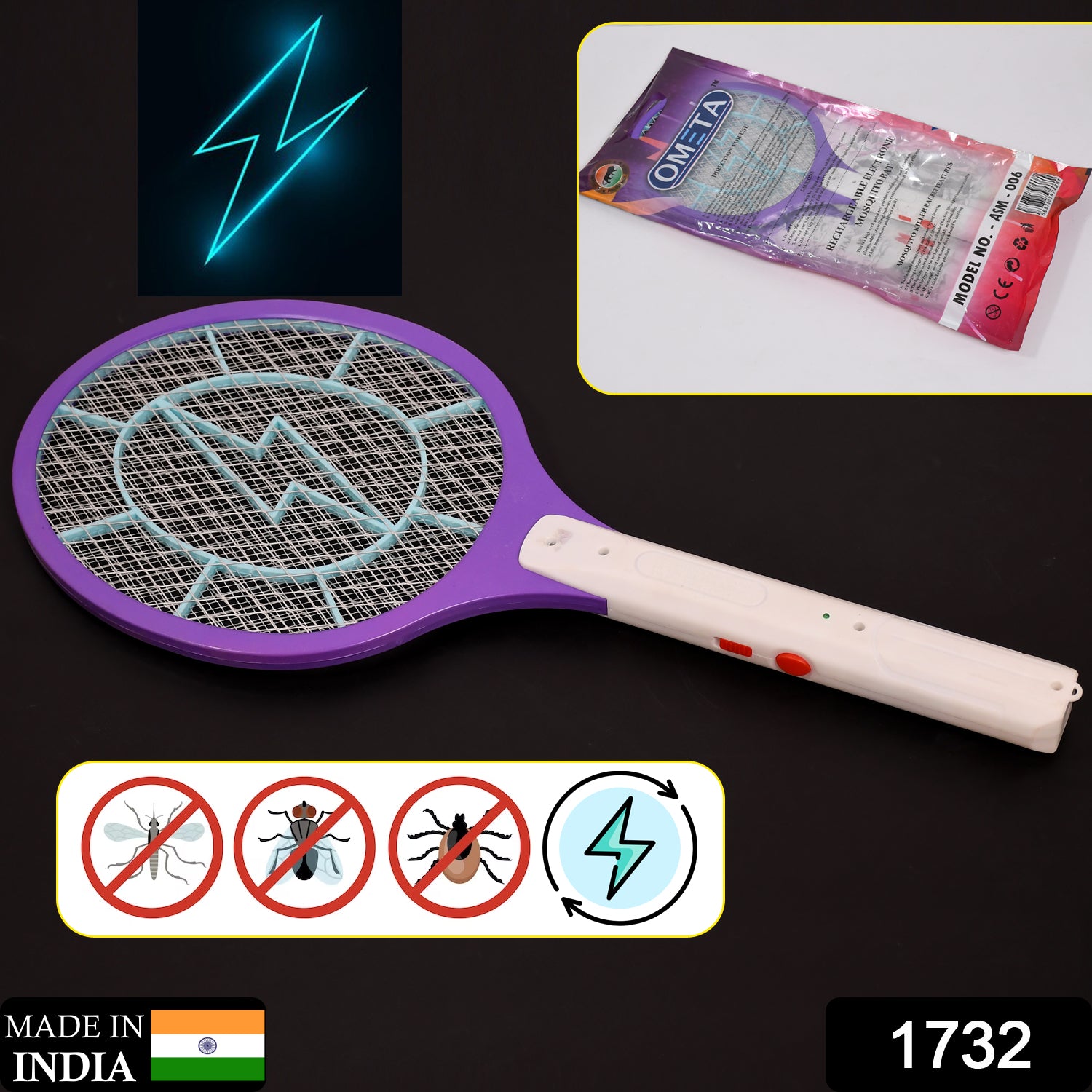 Mosquito Killer Racket Rechargeable Handheld Electric Fly Swatter Mosquito Kille - 1732_electric_mosquito_racket_no2