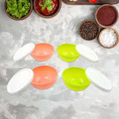 Multipurpose Small Round Plastic Bowl / Katori With Lid, Microwave Safe Reusable - 5558_plastic_bowl_with_lid_4pc_d62