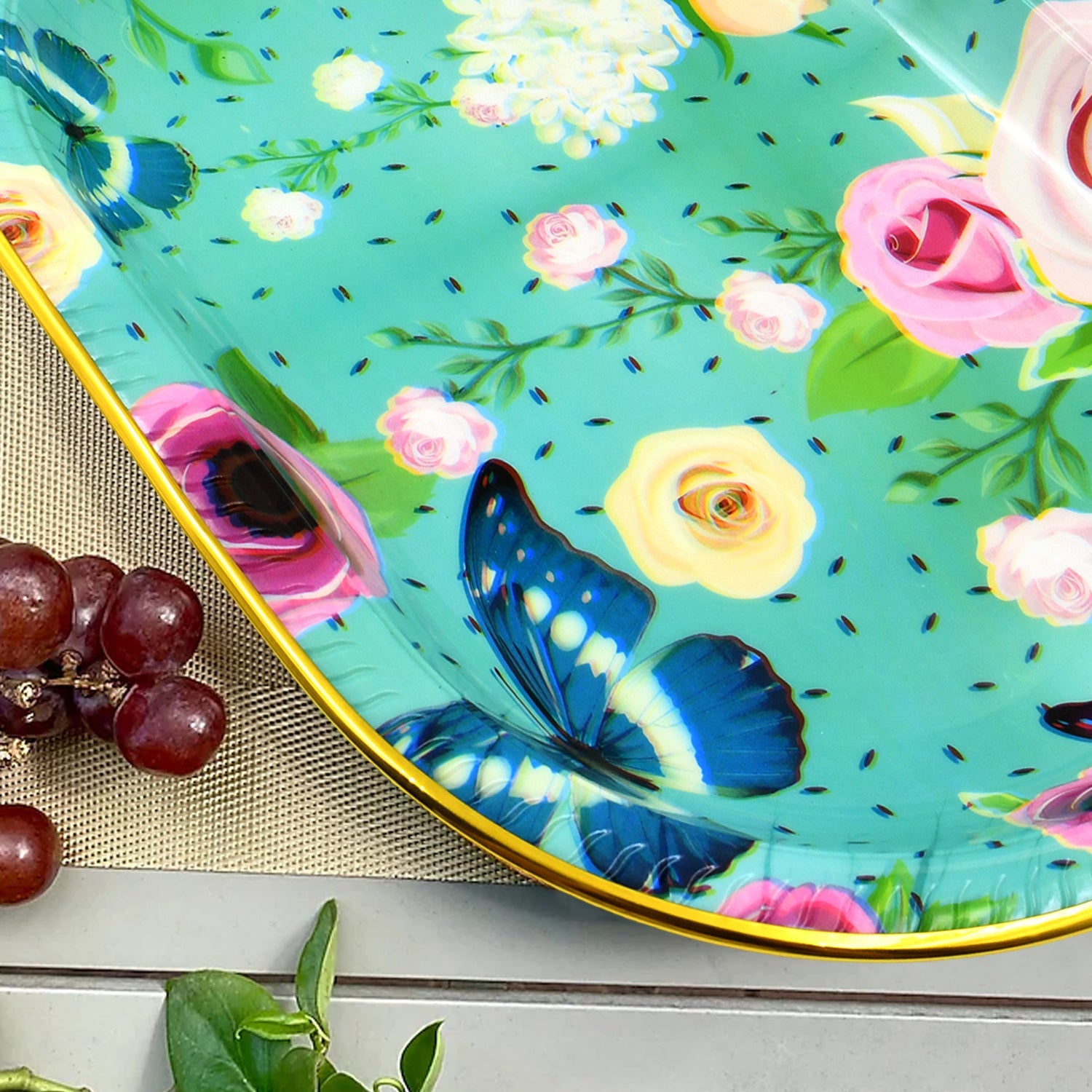 Big Plastic Flower Printed Design Serving Tray (1 Pc / 35 x 24 CM / Mix Color) - 10144_big_plastic_serving_tray_1pc