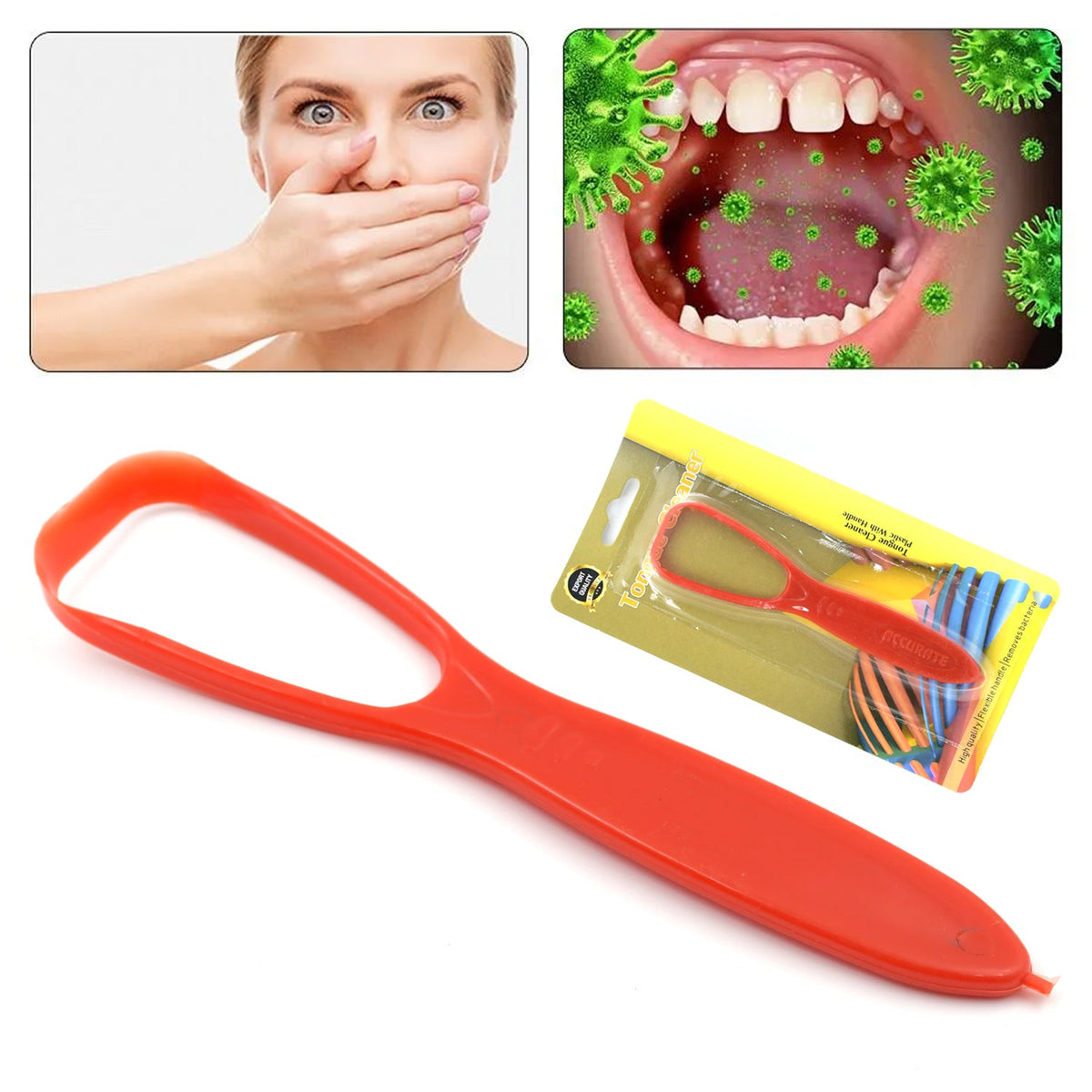 Plastic Tongue Cleaner For Kids & Adults | Tongue Scraper For Bad Breath, Mainta - 12596_pla_tongue_cleaner_with_handle