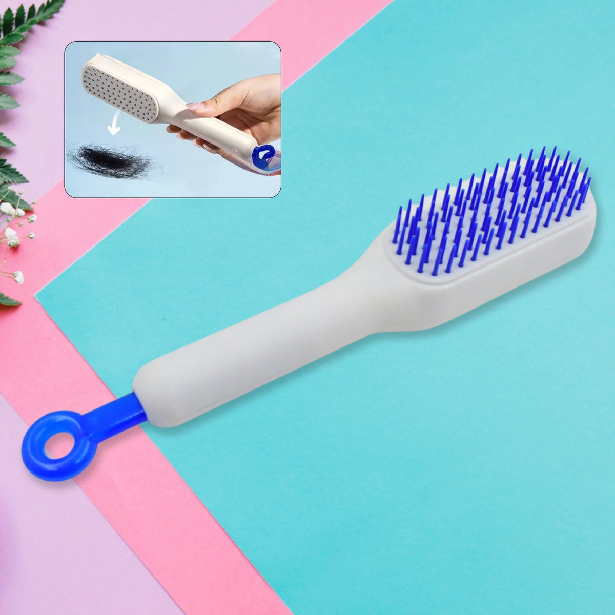 Self-Cleaning Hairbrush, Self-Cleaning Anti-Static Detangling Massage Comb, One- - 13047_self_cleaning_massage_comb