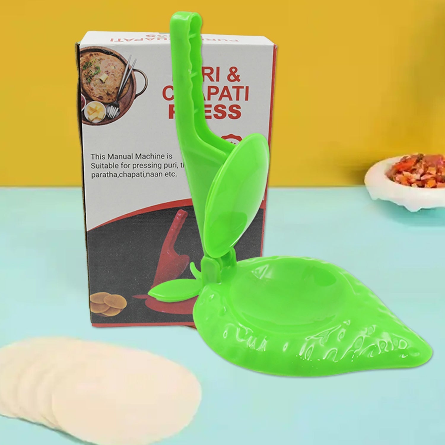 Plastic Kitchen Press: Strawberry Design, Manual, Easy to Use (1 Pc) - 5781_puri_n_chapati_press_1pc