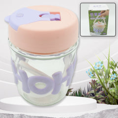 Printed Coffee Cup with Lid and Glass Cup for Tea and Coffee Mug, Set of 1, Glas - 6385_glass_cup_with_lid_350ml