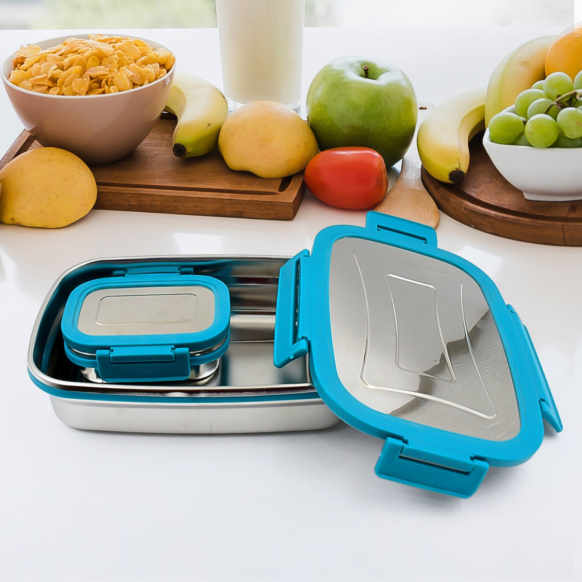 Premium Stainless Steel Lunch Box for Kid, 2 Containers Lunch Box, Perfect Size  - 10082_ss_2_containers_lunch_box