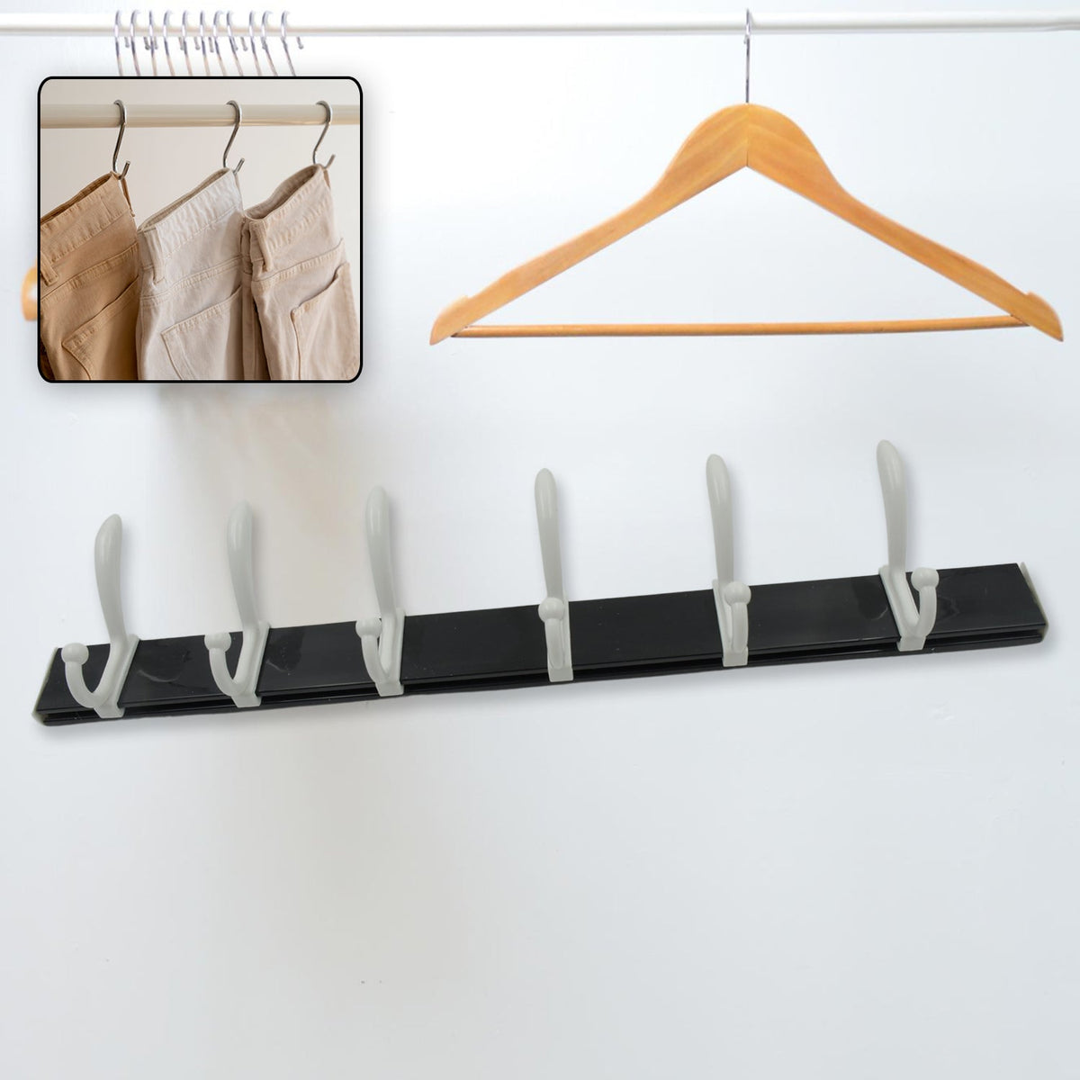 Cloth hanger, Wall Door Hooks Rail for Hanging Clothes for Hanging Hook Rack Rai - 7572_wal_mounted_6hook_hanger