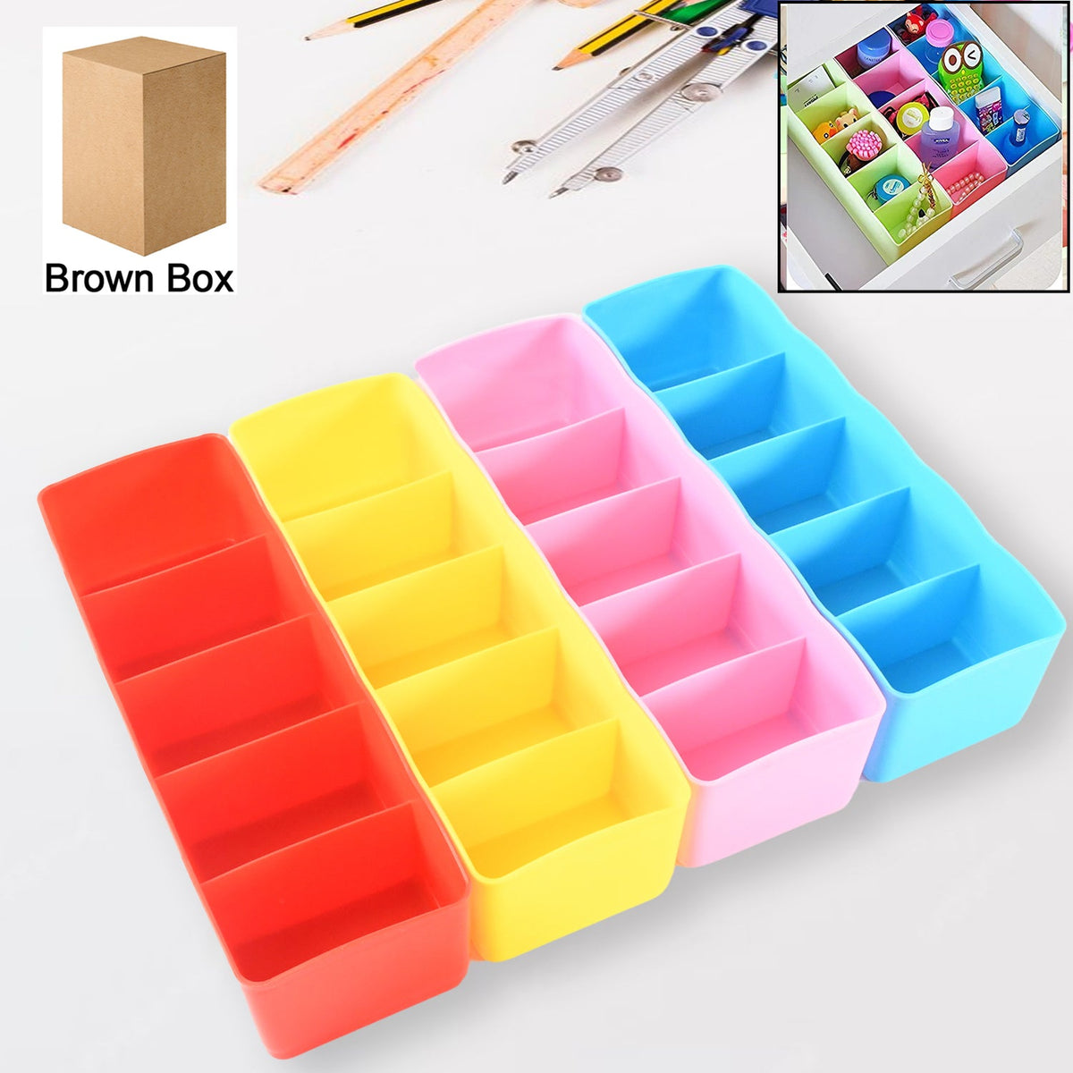 Multi-Function Desktop Drawer Storage Box Clothing Organizer 5 Grid Storage Box  - 12680_5grid_drawer_storage_box_4pc