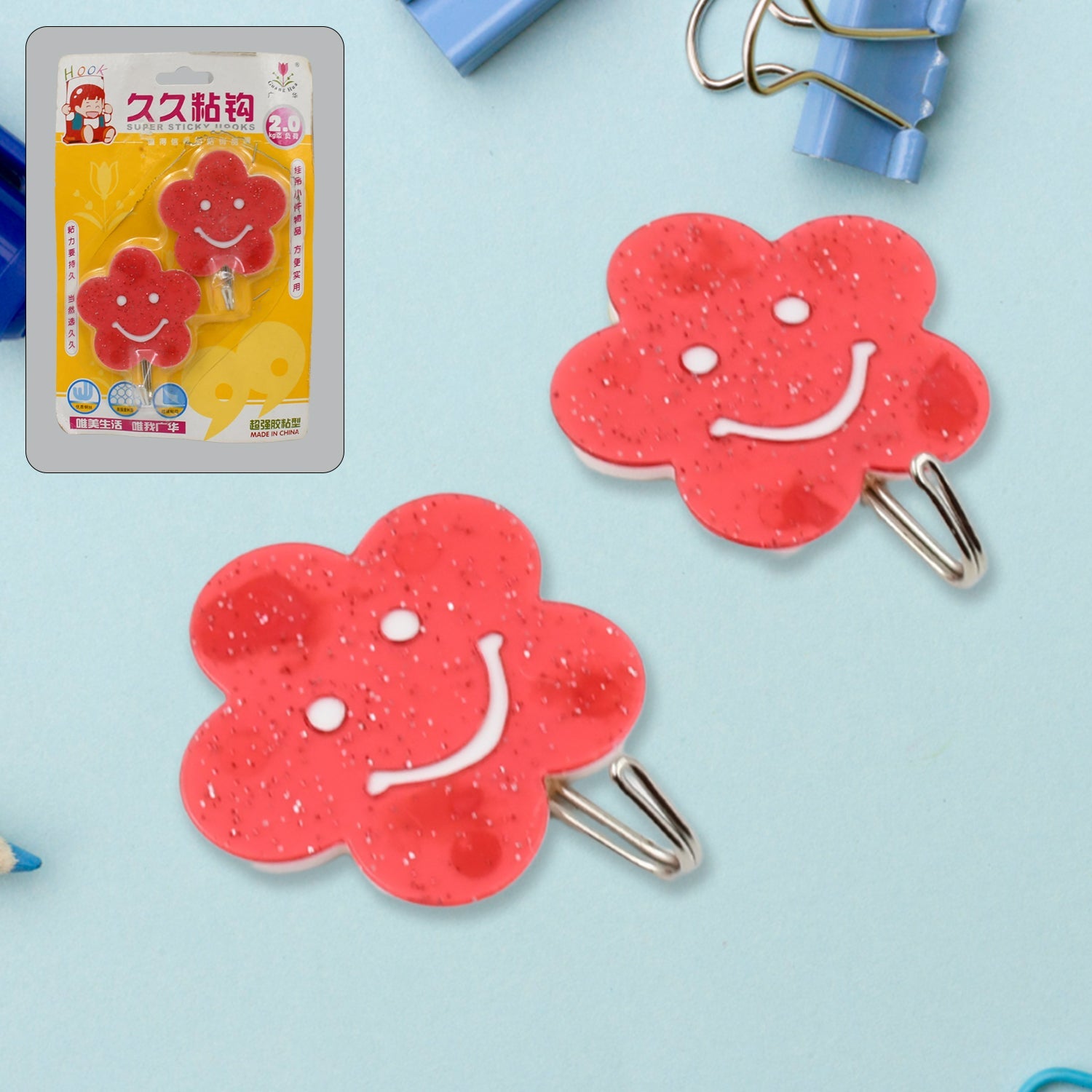 Multipurpose Strong Hook Self-Adhesive hooks for wall Heavy Duty Hook, Sticky  - 18010_flower_shape_hooks_2pc