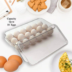 Plastic 18 Cavity Egg Storage Box Or Egg Trays For Refrigerator With Lid & Handl - 5623_18_grid_egg_storage_box_brown