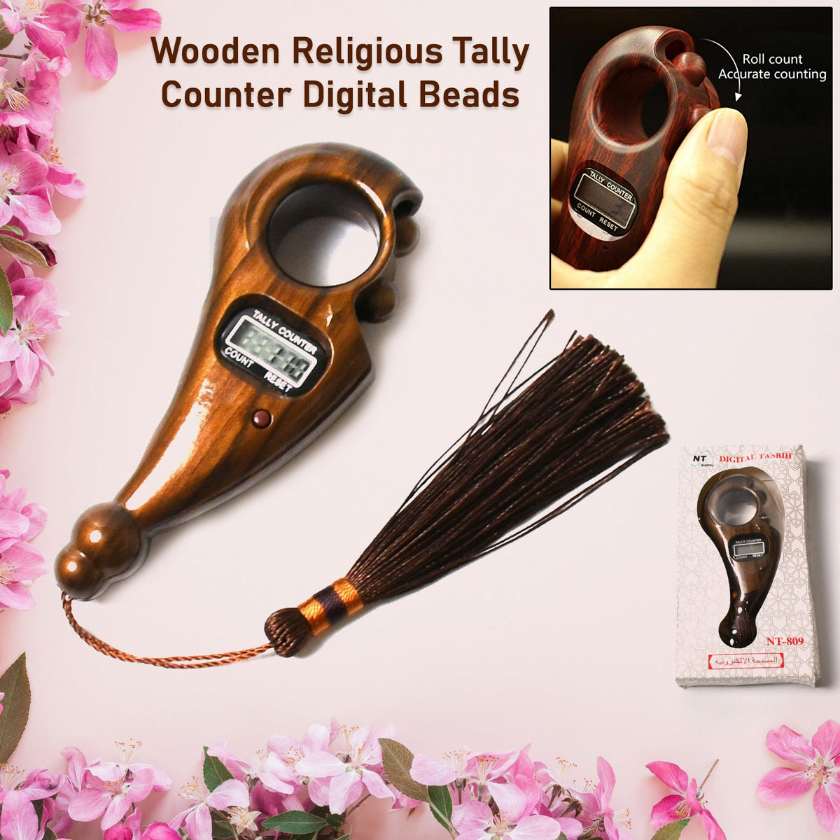 Digital Tasbih/Tasbeeh Digital Tally Counter, Wooden Religious Tally Counter Dig - 12828_hand_finger_digital_counting_machine