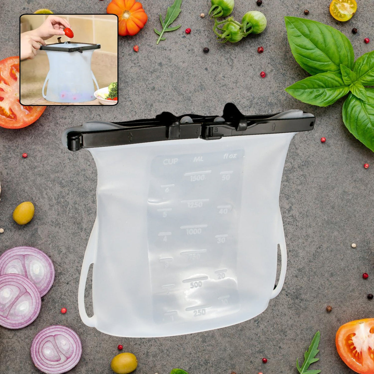 Reusable Silicone Food Storage Bag Set Leakproof Lock Reusable Flat Bottom Freez - 5573_big_silicone_food_storage_bag