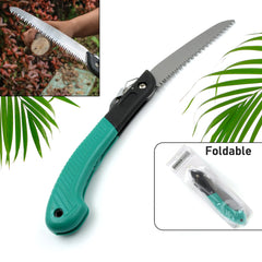 Folding handsaw for pruning, suitable for tree trimming, gardening, and cutting wood.