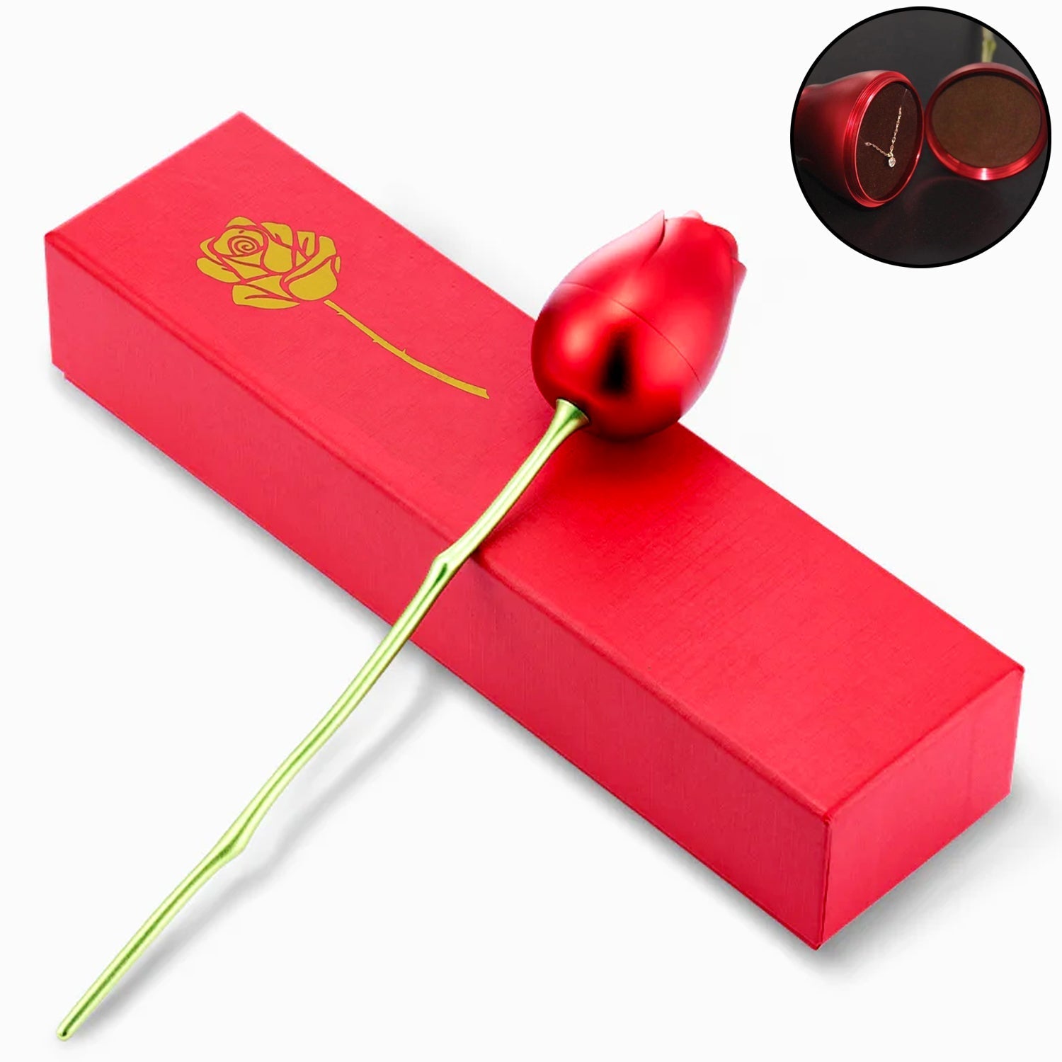 Metal Red Rose Couple Jewelry Box-Fancy Jewelry Box (1 Pc) - 17943_metal_jewelry_gift_rose_box