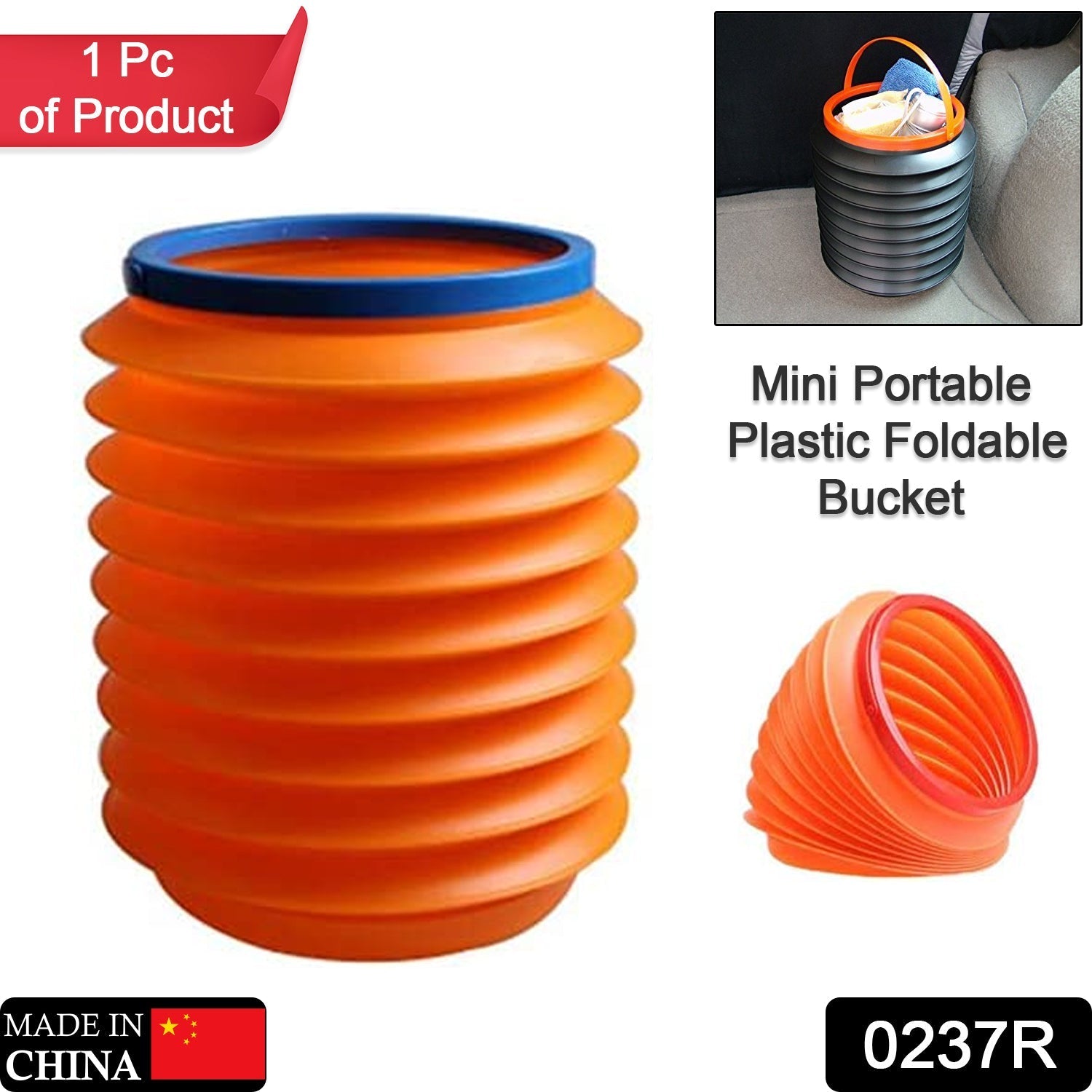 Foldable Storage Bucket, Water Container & Dustbin Multiuse Bucket For Home, Car - 0237r_foldable_dustbin_red