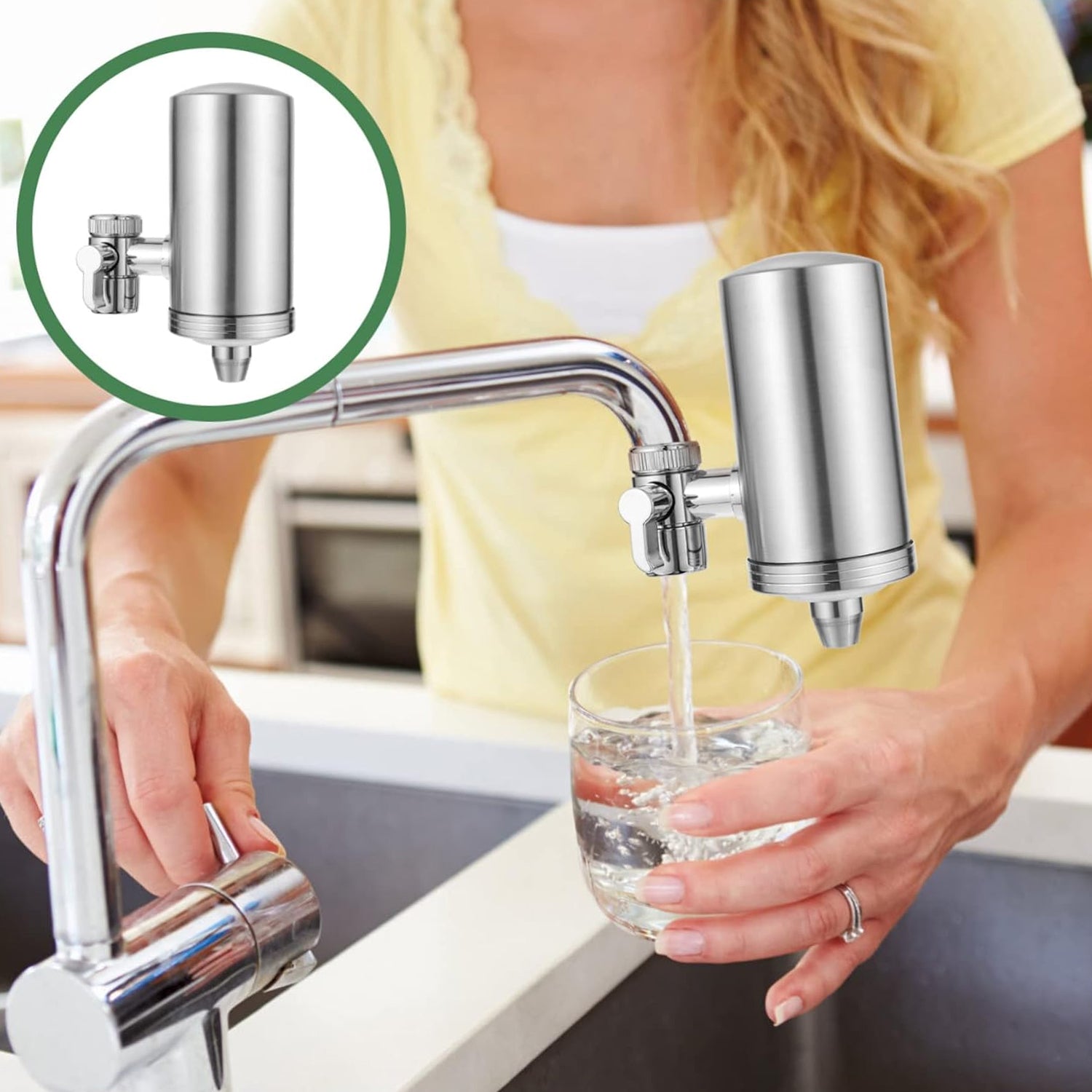 304 स्टेनलेस स्टील नल माउंट पानी फिल्टर, पानी शुद्ध (1 सेट) - 9545_ss_faucet_water_filter_set