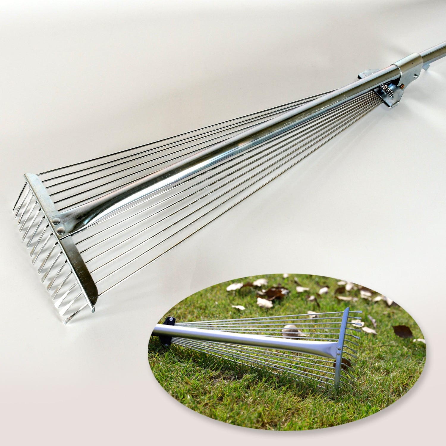 115-152 CM Rake for Gardening, Stainless Steel Telescopic Garden Rake for Quick  - 7599_ss_garden_rake_152cm