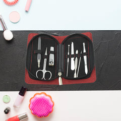 Compact travel nail scissors and clippers kit with 8 grooming tools