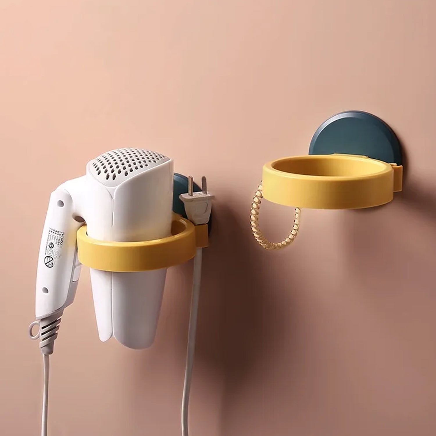 Wall Mount Hair Dryer Holder with Suction Cup, Plastic Wall Bracket for Bathroom - 1306_wall_hair_dryer_holder