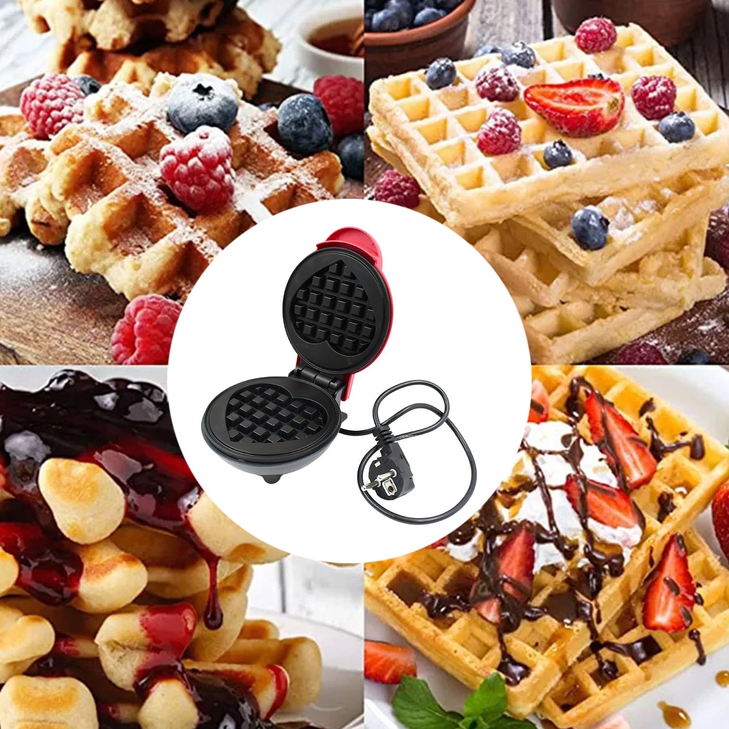 Mini Waffle Maker Machine Waffle Iron Home Appliances Kitchen Gift Easy To Clean - 10007_round_waffle_maker_machine