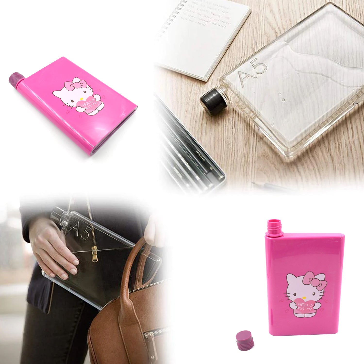 Kitchen Storage A5 size Flat Portable NoteBook Shape Water Bottle With a Cartoon - 0147_plastic_notebook_bottle_420ml