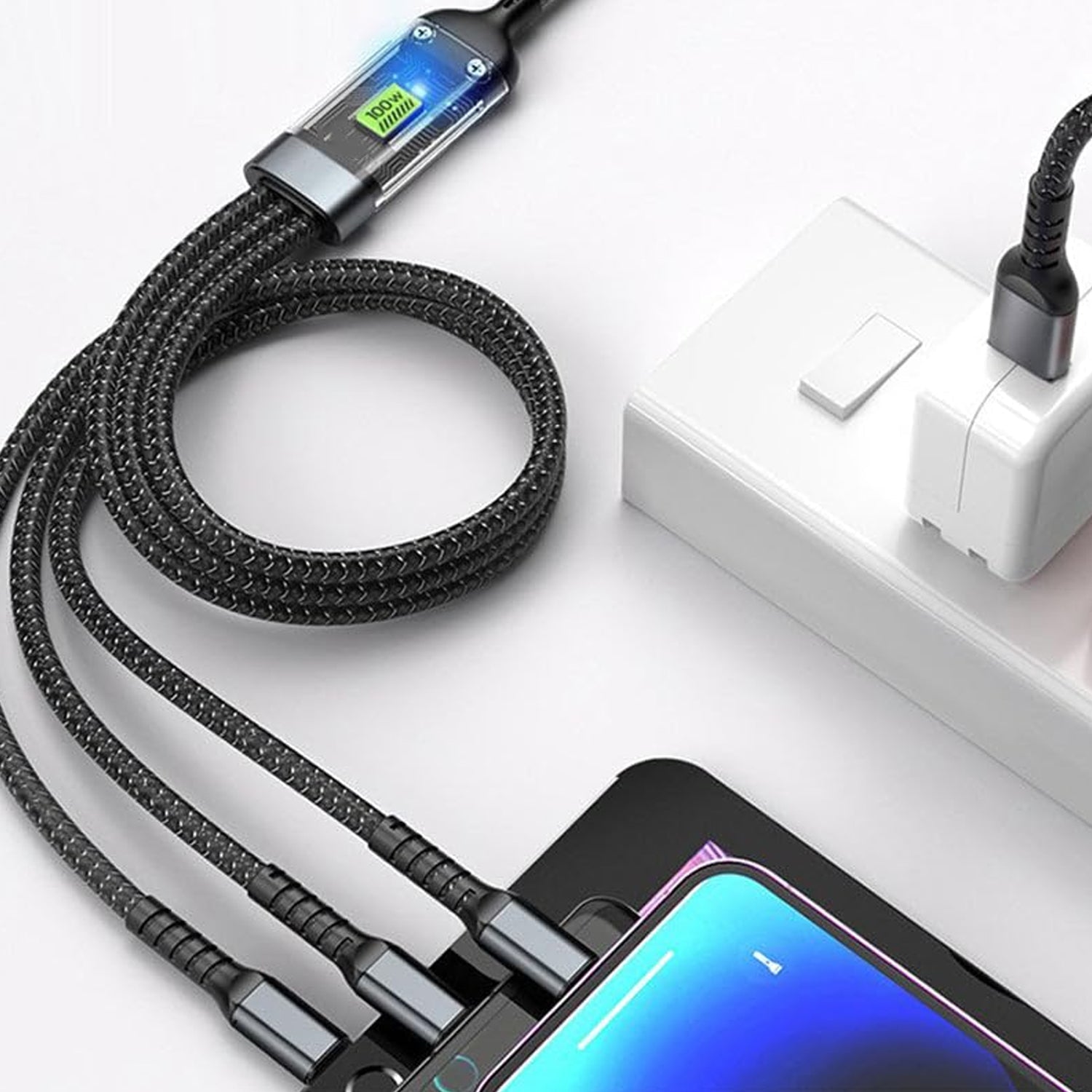 3-in-1 Super Fast Charging Cable 100w, Multifunctional Convenient Super Fast Cha - 13111_3in1_charging_cable_100w