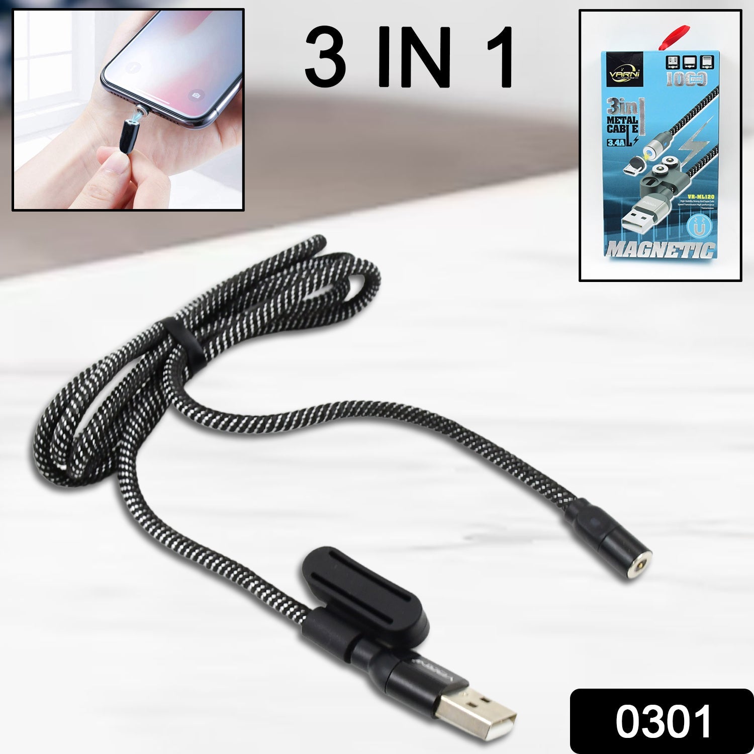 3 in 1 Magnetic USB Charging Cable | USB-c Android and Lightning with Extra Prot - 0301_3in1_magnetic_charging_cable