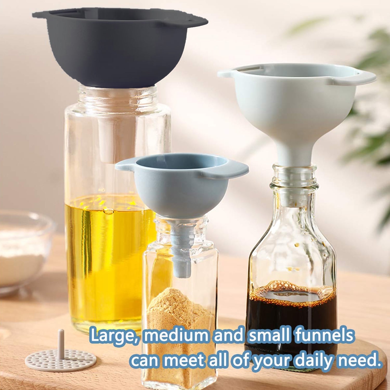 3 in 1 Kitchen Funnel Set of 3, Funnel for Filling Bottle, Small Canning Funnel  - 12007_3in1_kitchen_funnel_set