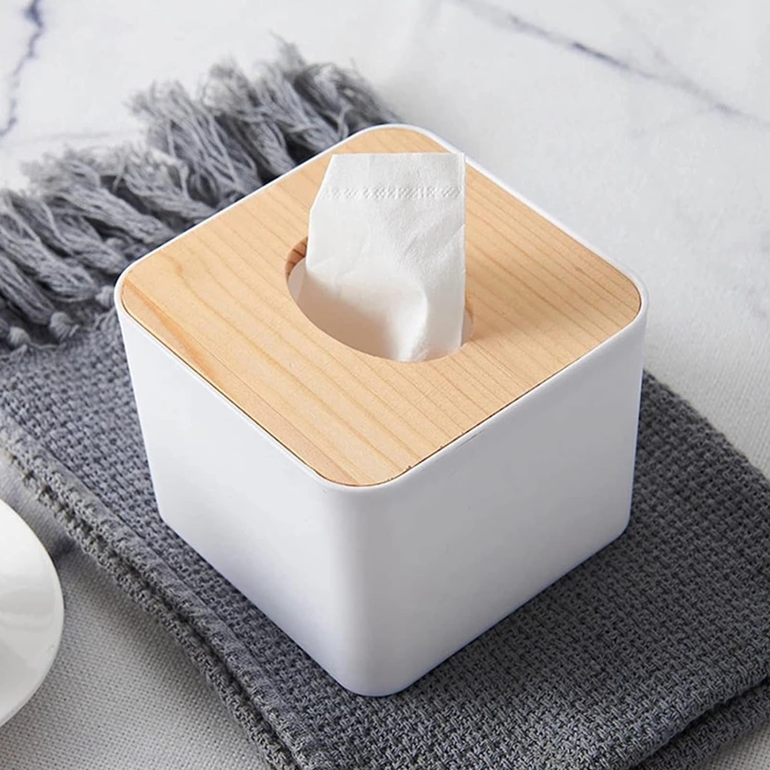 Tissue Box Desktop Stand Bamboo Tissue Cover Box Rectangular Paper Towel Holder  - 8846_tissue_box_with_wooden_lid