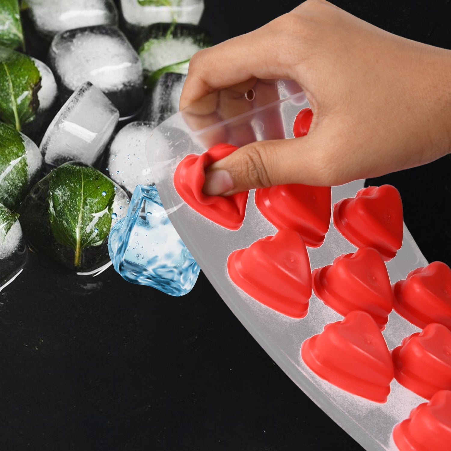 Silicone Mold Ice Cube Tray Creative Sweet Multi Type Ice Tray Buckets, Ice Cube - 5707_heart_shape_ice_tray_1pc