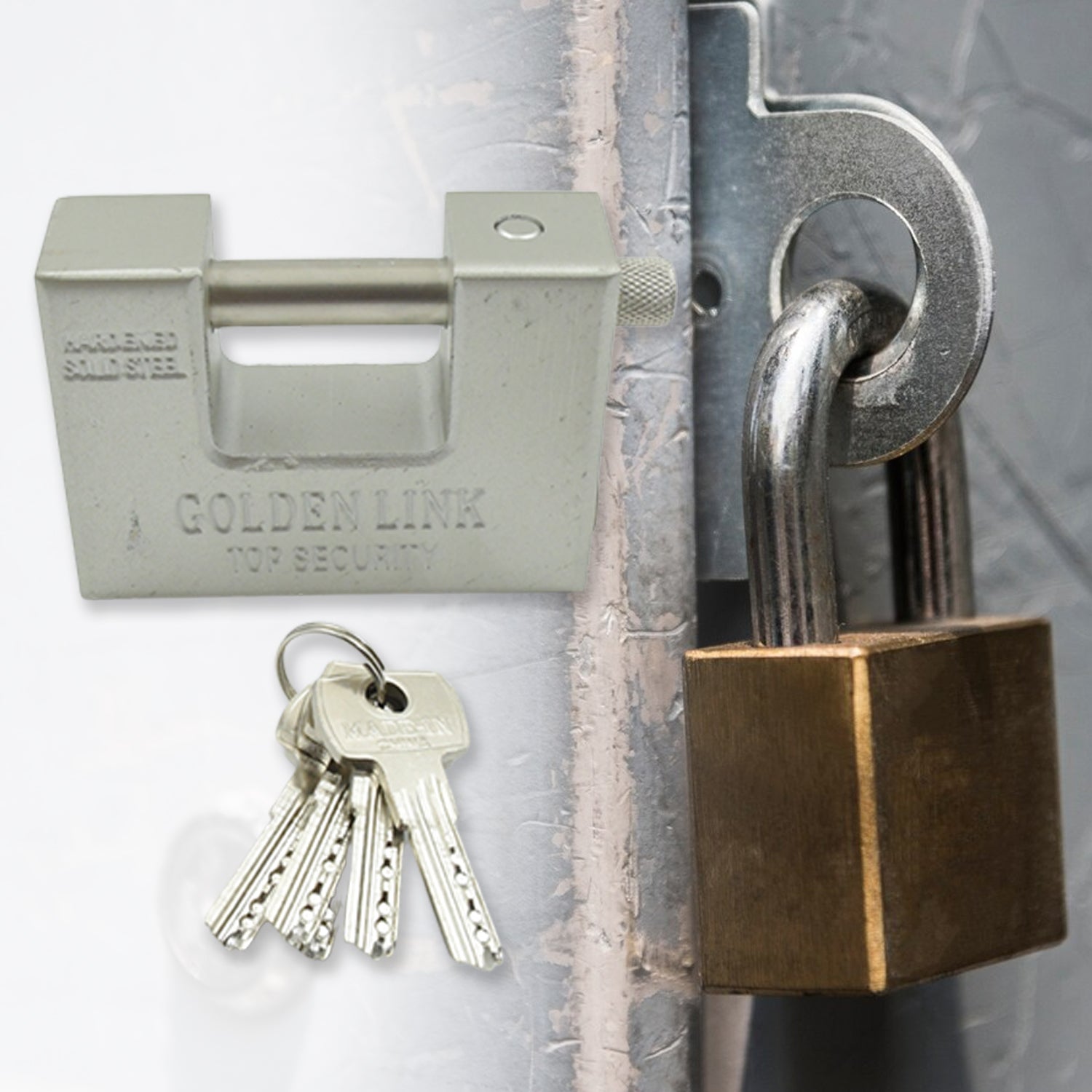 94mm Stainless Steel Padlock: Rectangular, Hardened Steel, 5 Keys - 9323_steel_pad_lock_94mm